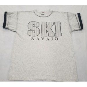Vintage 90s Tshirt Flip Sleeve Ski Navajo Heather Gray College House Men's Sz L